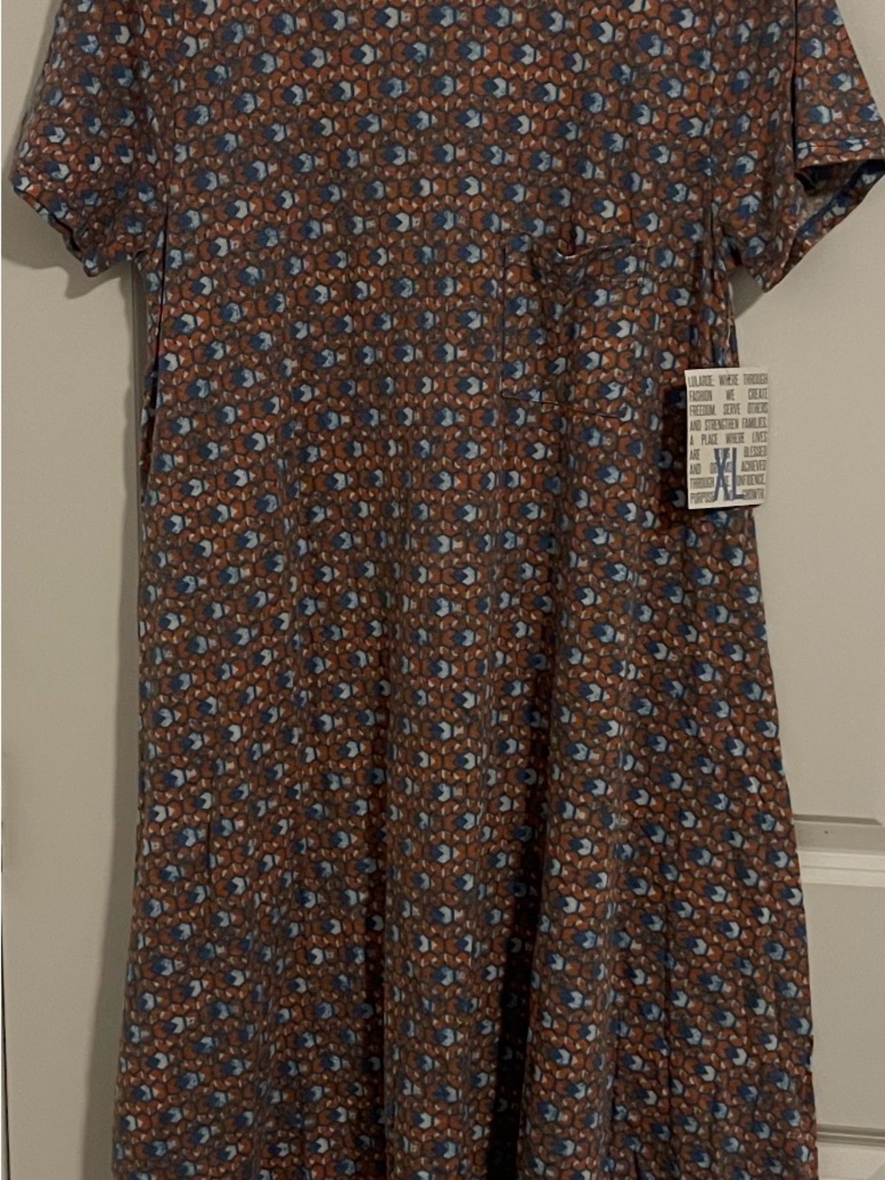 LuLaRoe Carly Brown and Blue High Low Women’s Dress